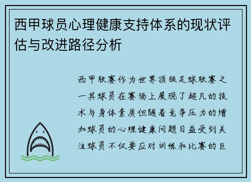 西甲球员心理健康支持体系的现状评估与改进路径分析